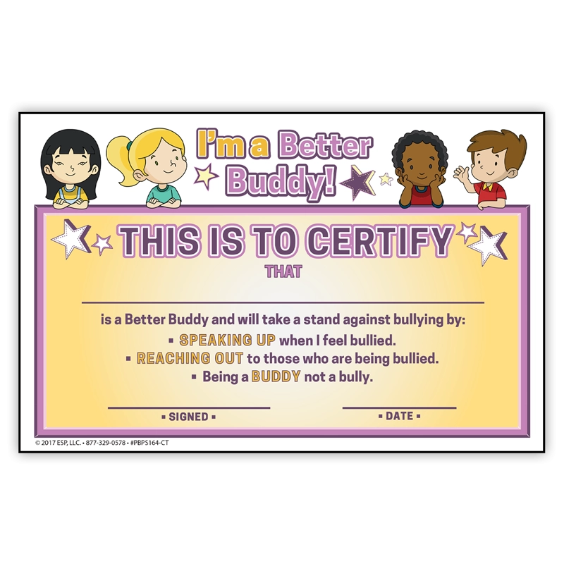 Bullying Prevention Certificate Be A Better Buddy Not A Bully PTR Press