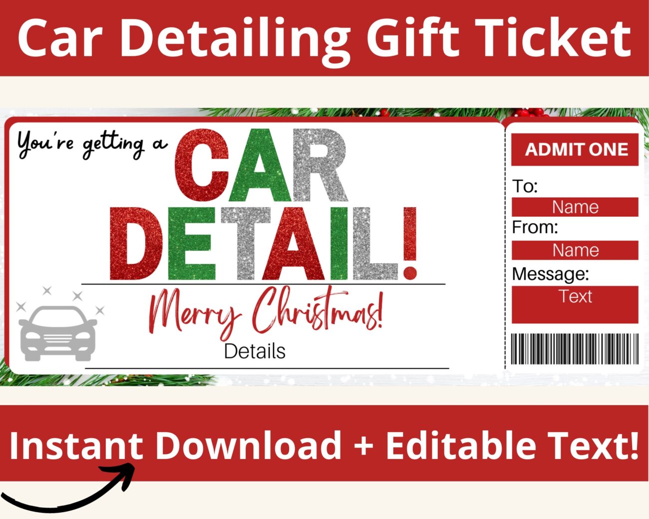 Car Detailing Gift Certificate Template Car Wash Ticket Car Detail Coupon Car Cleaning Gift Printable Editable PDF Etsy