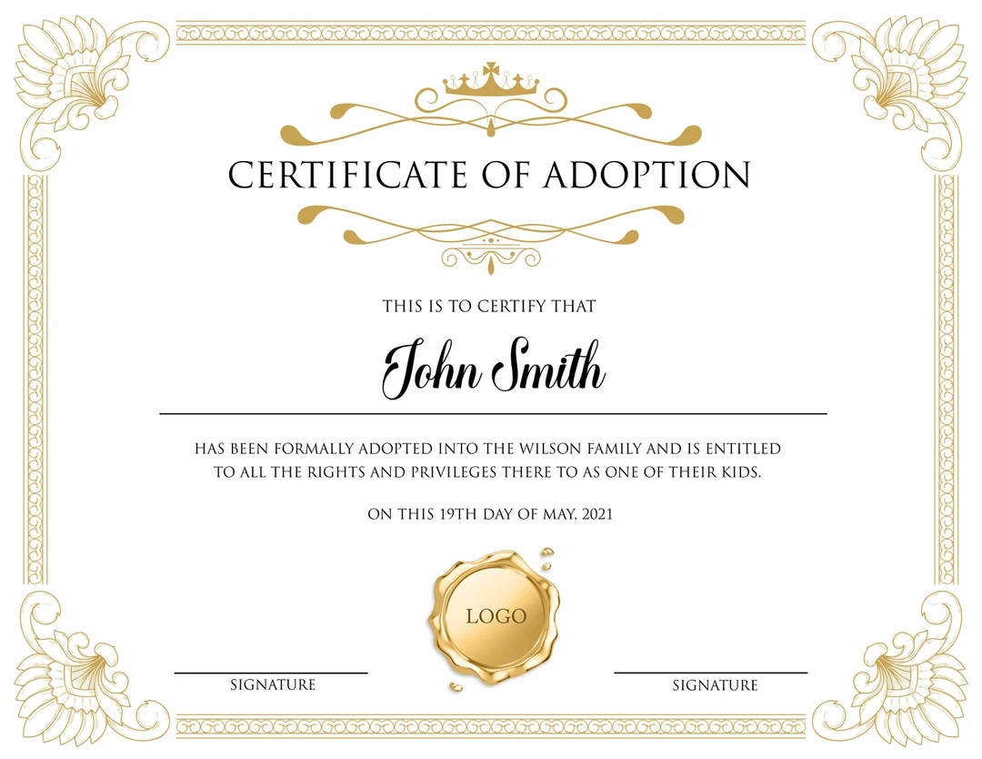 Free Printable Adult Adoption Certificate Free Printable Adult Adoption Certificate