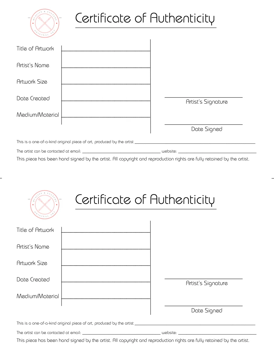 Certificate Of Authenticity Free And Fillable PDF Linda Kemp Fine Art Certificate Of Authenticity Free And Fillable PDF Linda Kemp Fine Art