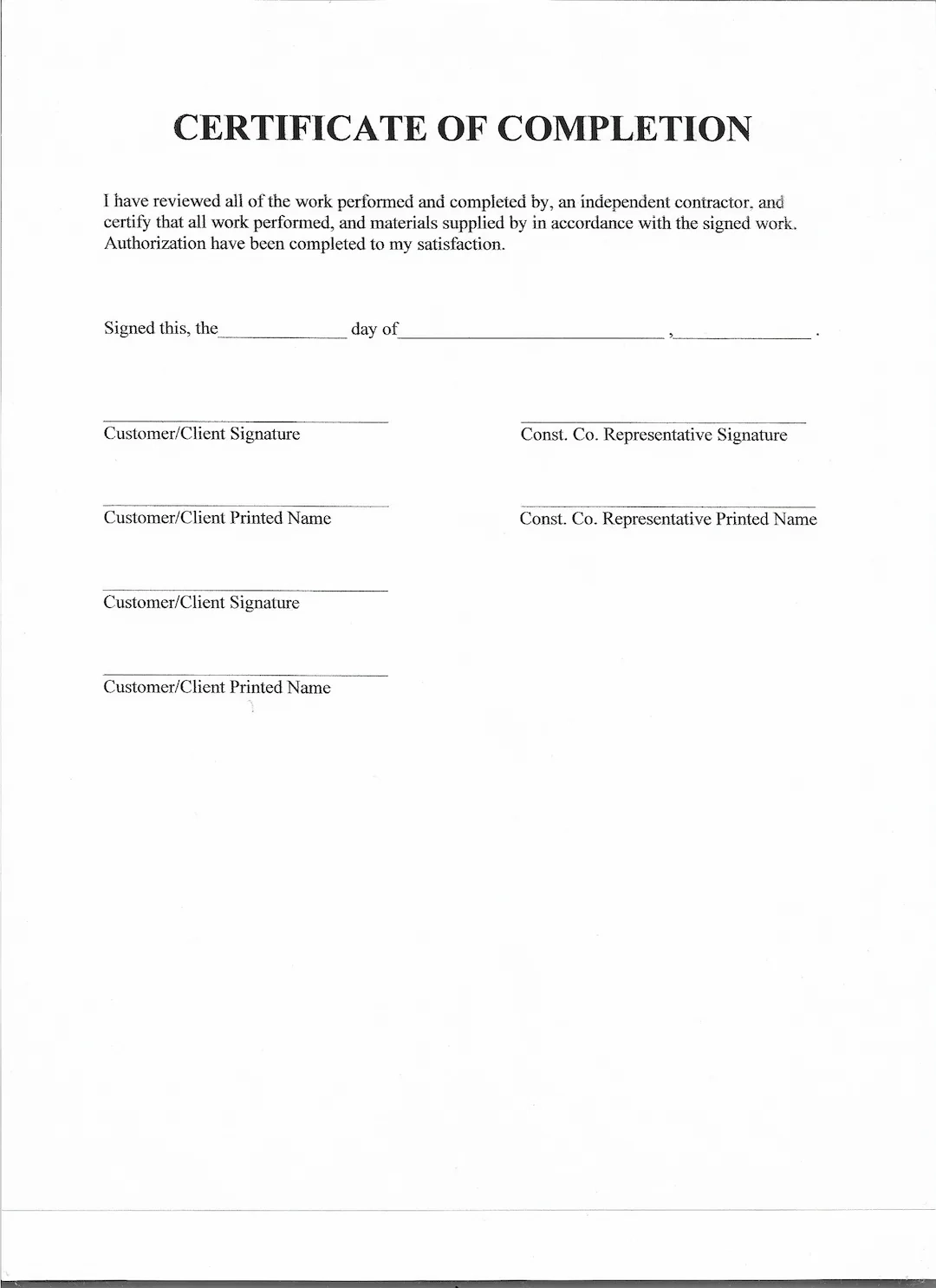 Roofing Certification Of Completion Free Printable Roofing Certification Of Completion Free Printable
