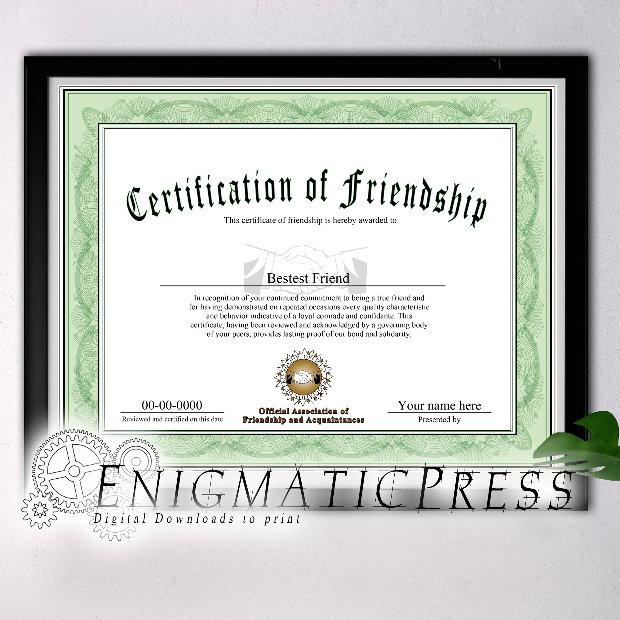 Certificate Of Friendship Award Style Gift With Editable Text Home Printable Digital Download Pdf Etsy