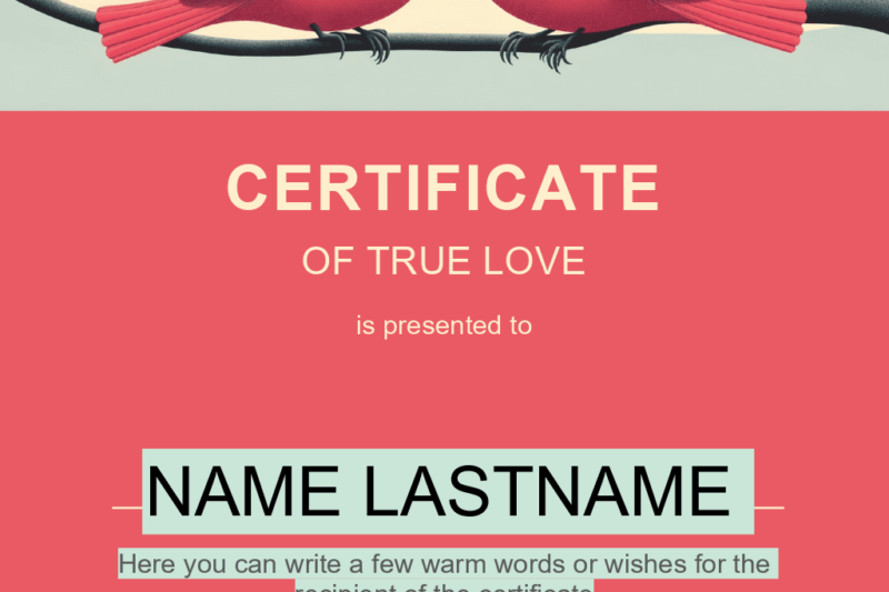 Printable True Love Waits Certificate