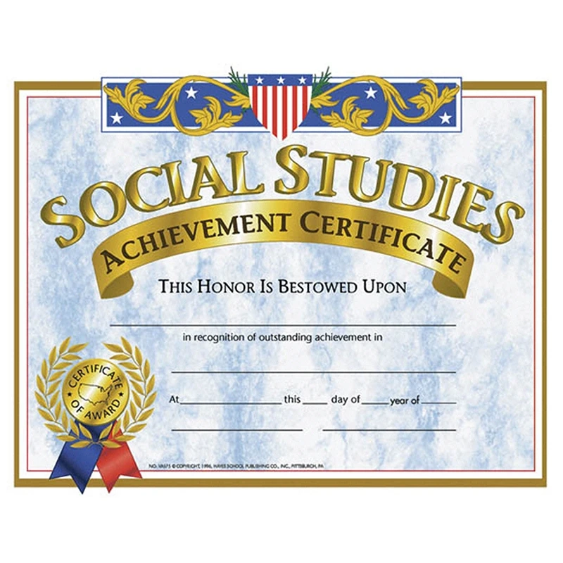 Certificate Social Studies Achievement 30 Pack 734675130808