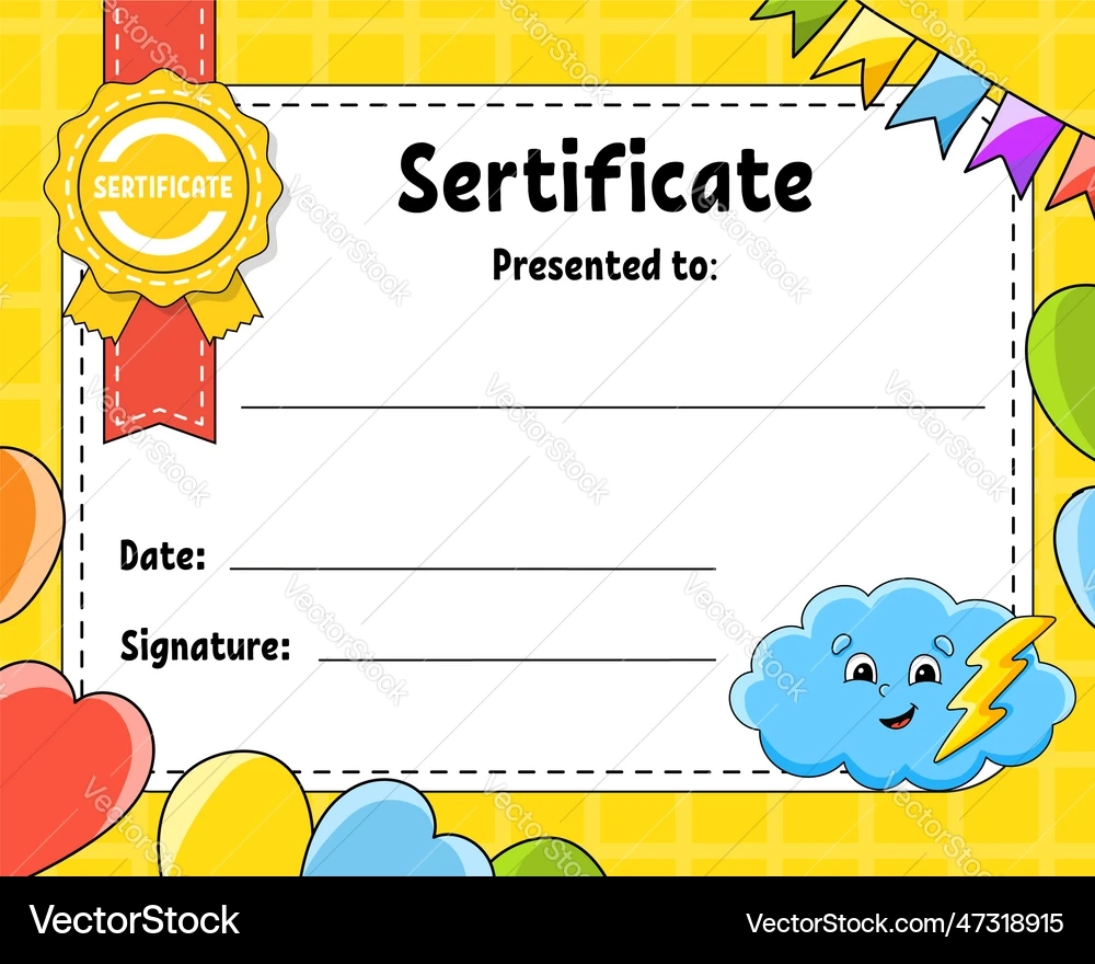 Certificate Template For Kids Colorful School Vector Image Certificate Template For Kids Colorful School Vector Image