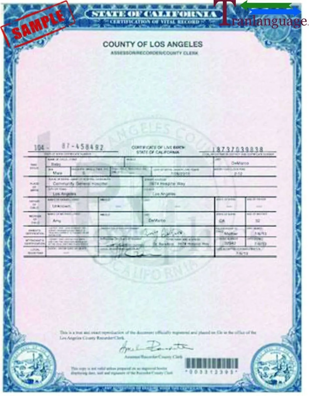 Printable Birth Certificate California