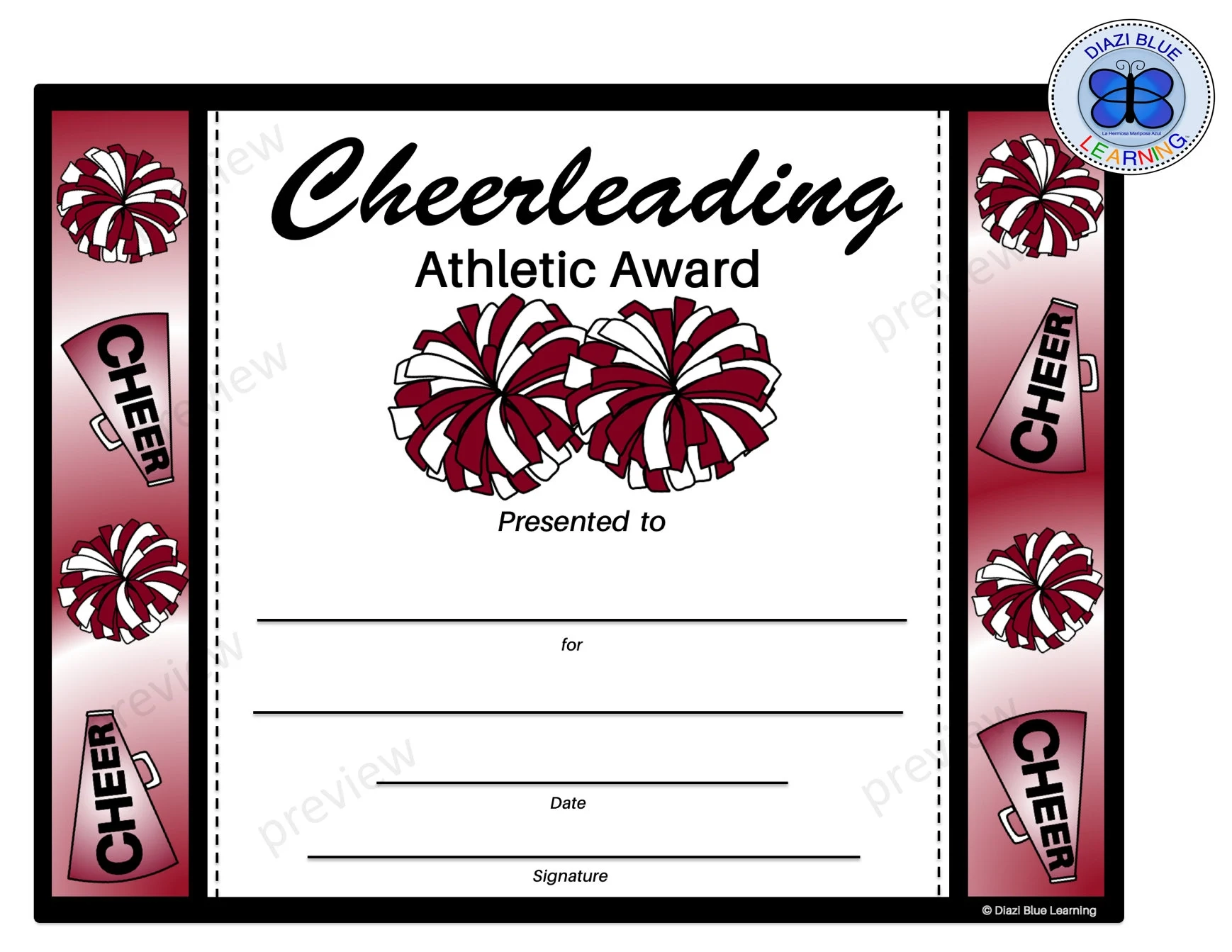 Cheerleading Certificate Printable Cheerleading Certificate Printable