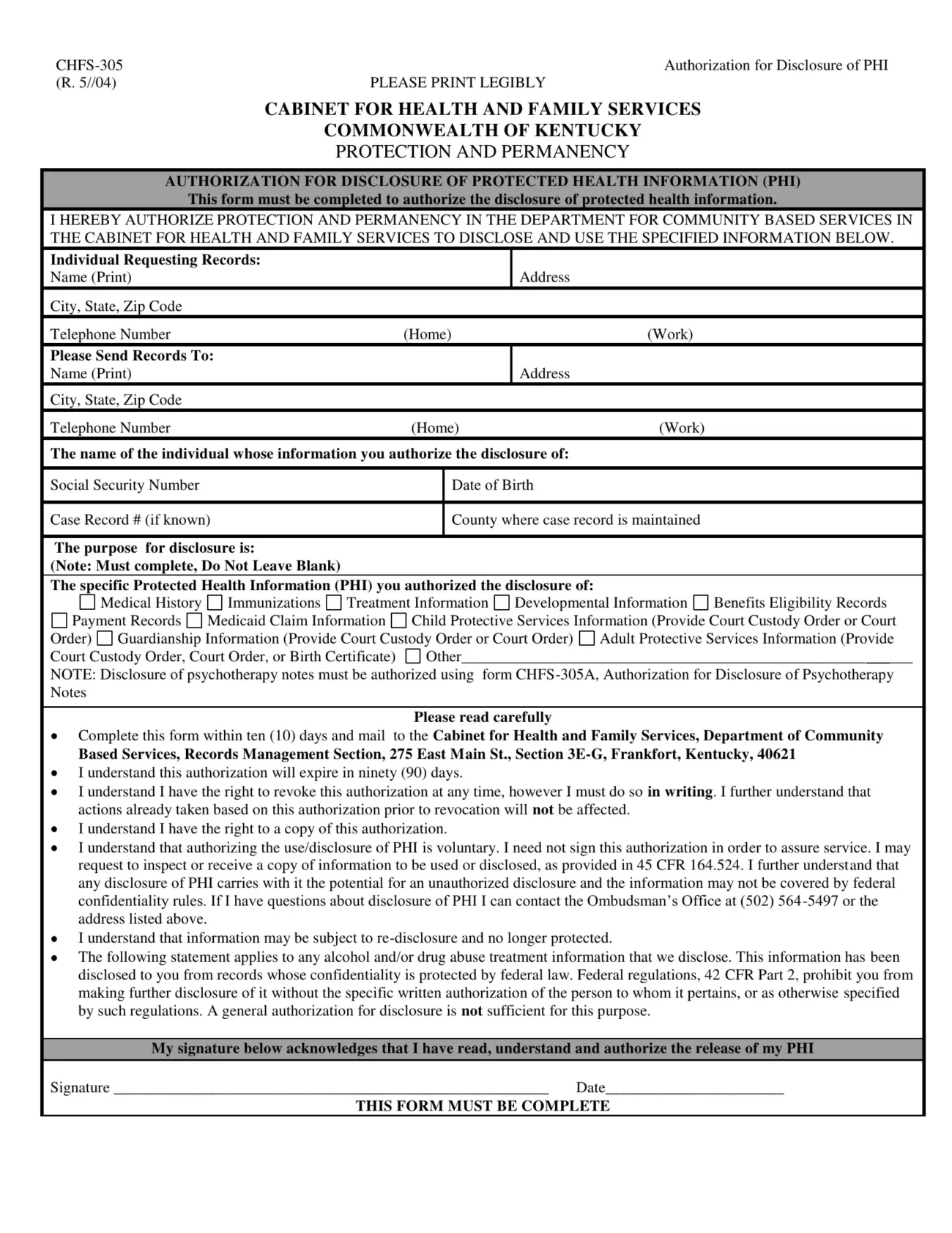 Chfs 305 Form Fill Out Printable PDF Forms Online