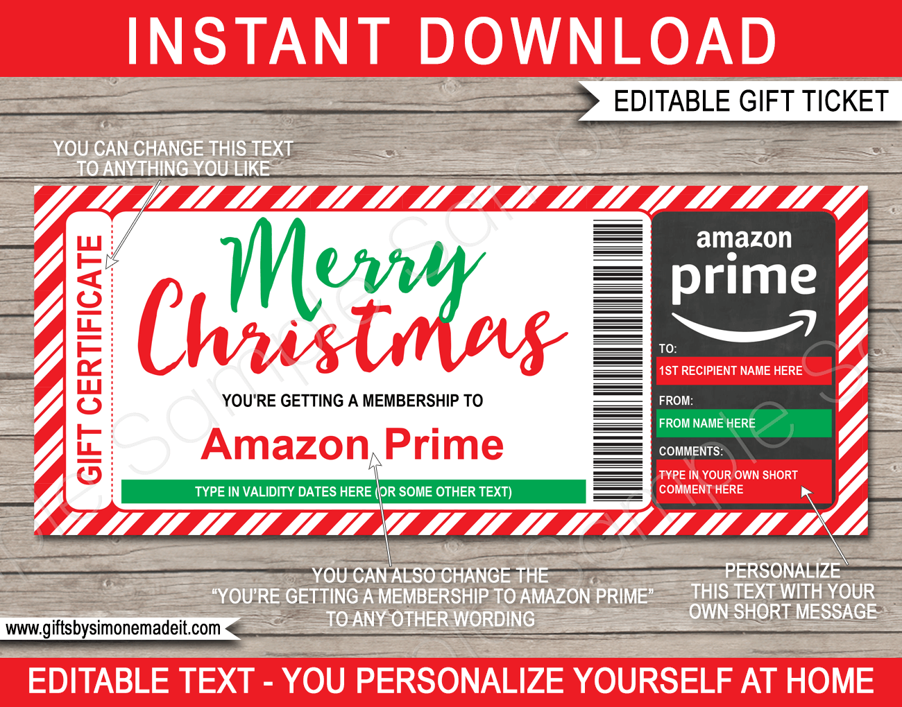 Christmas Amazon Prime Gift Certificate Template Membership Voucher