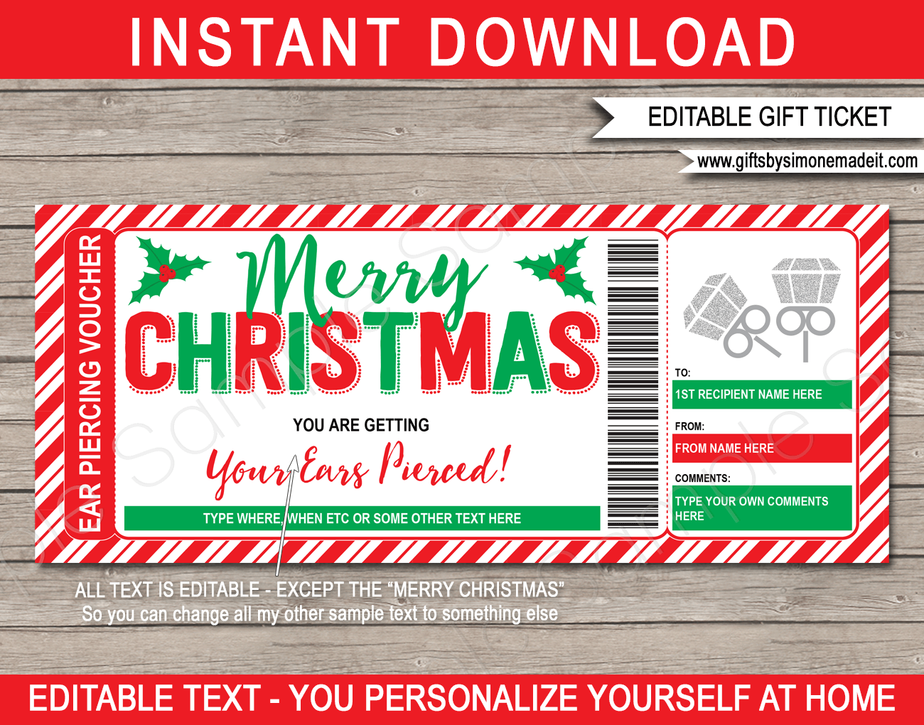 Christmas Ear Piercing Gift Voucher Template Gift Idea For Teen Daughter