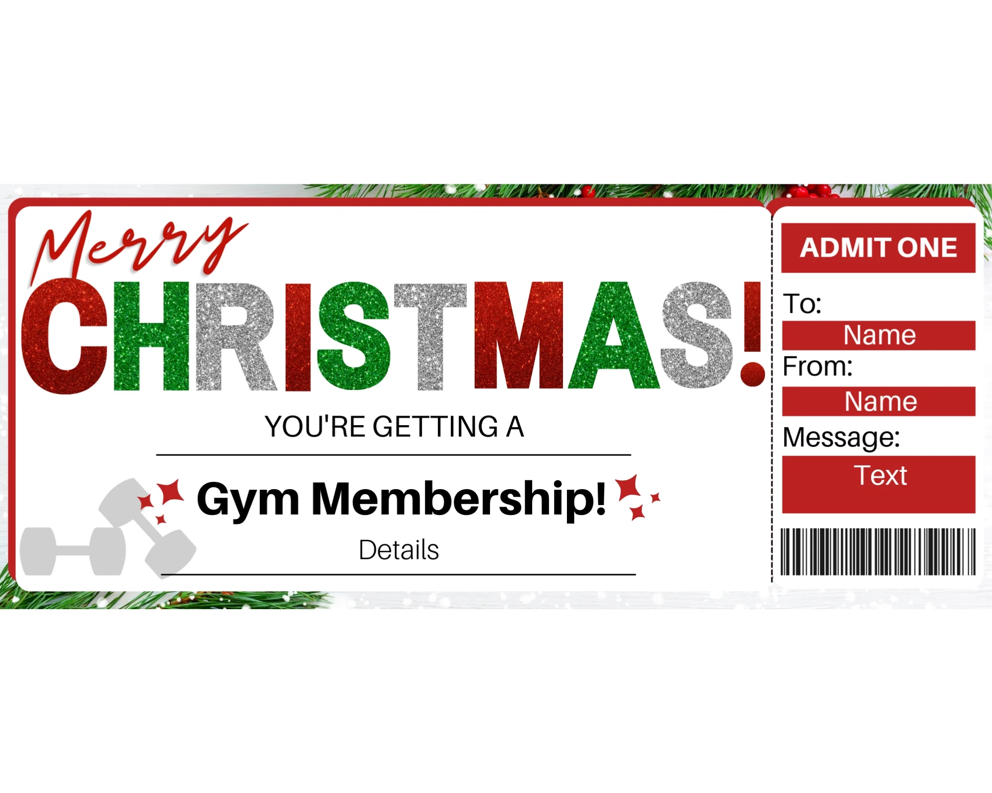 Christmas Gym Membership Gift Certificate Template Printed Smile Shop