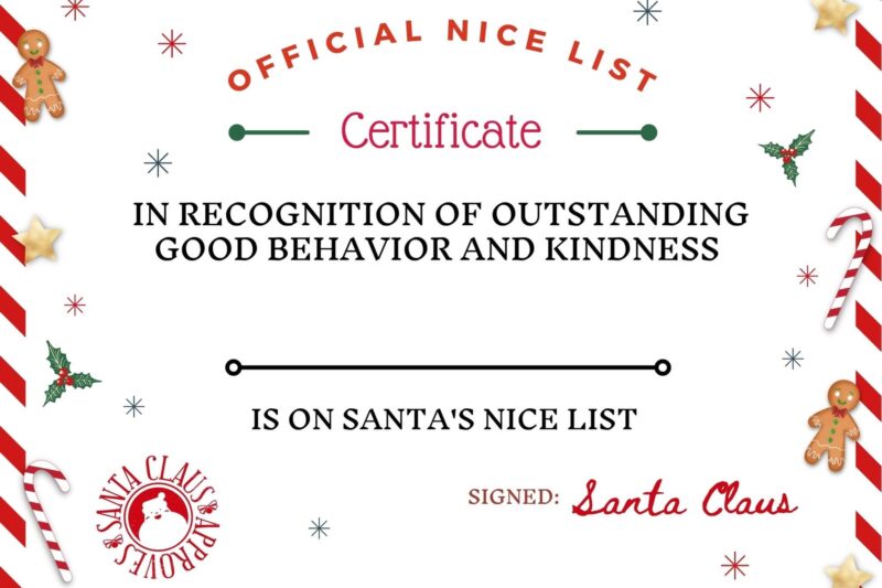 Free Printable Nice List Certificate