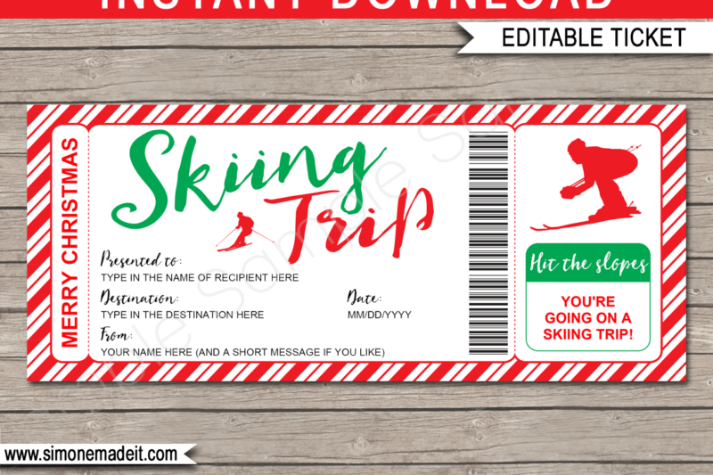Printable Gift Certificate For Ski Trip