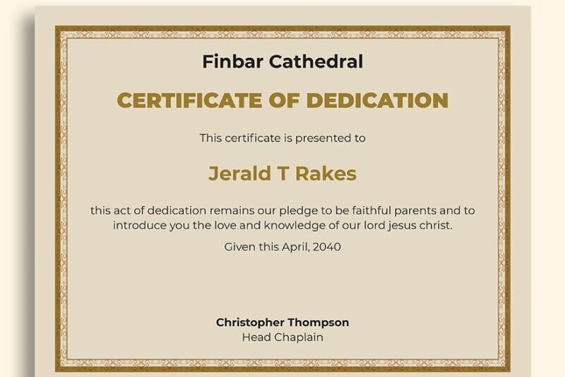 Free Printable Certificate Of Dedication