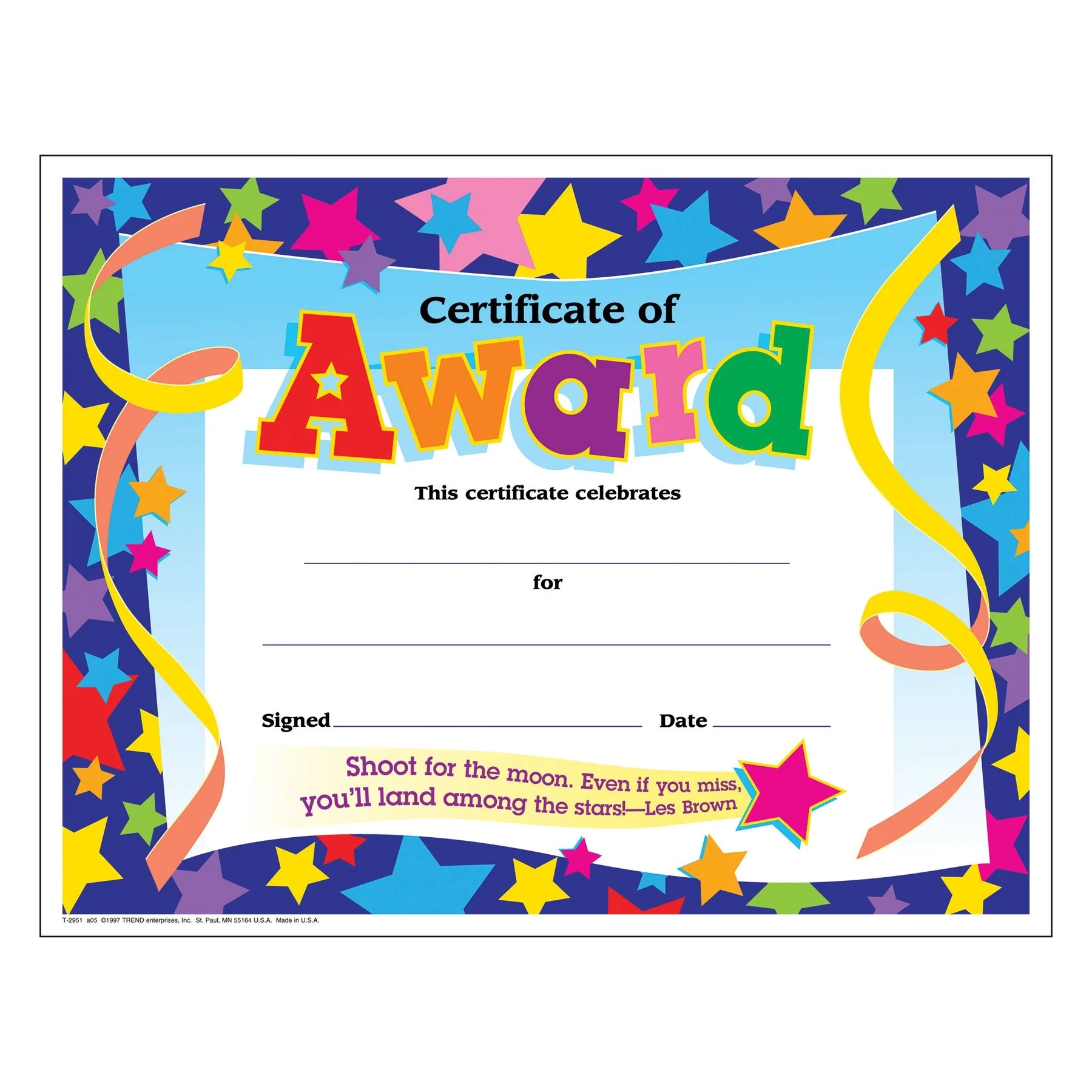 Colorful Classics Certificates Certificate Of Award T2951 TREND Enterprises Inc 