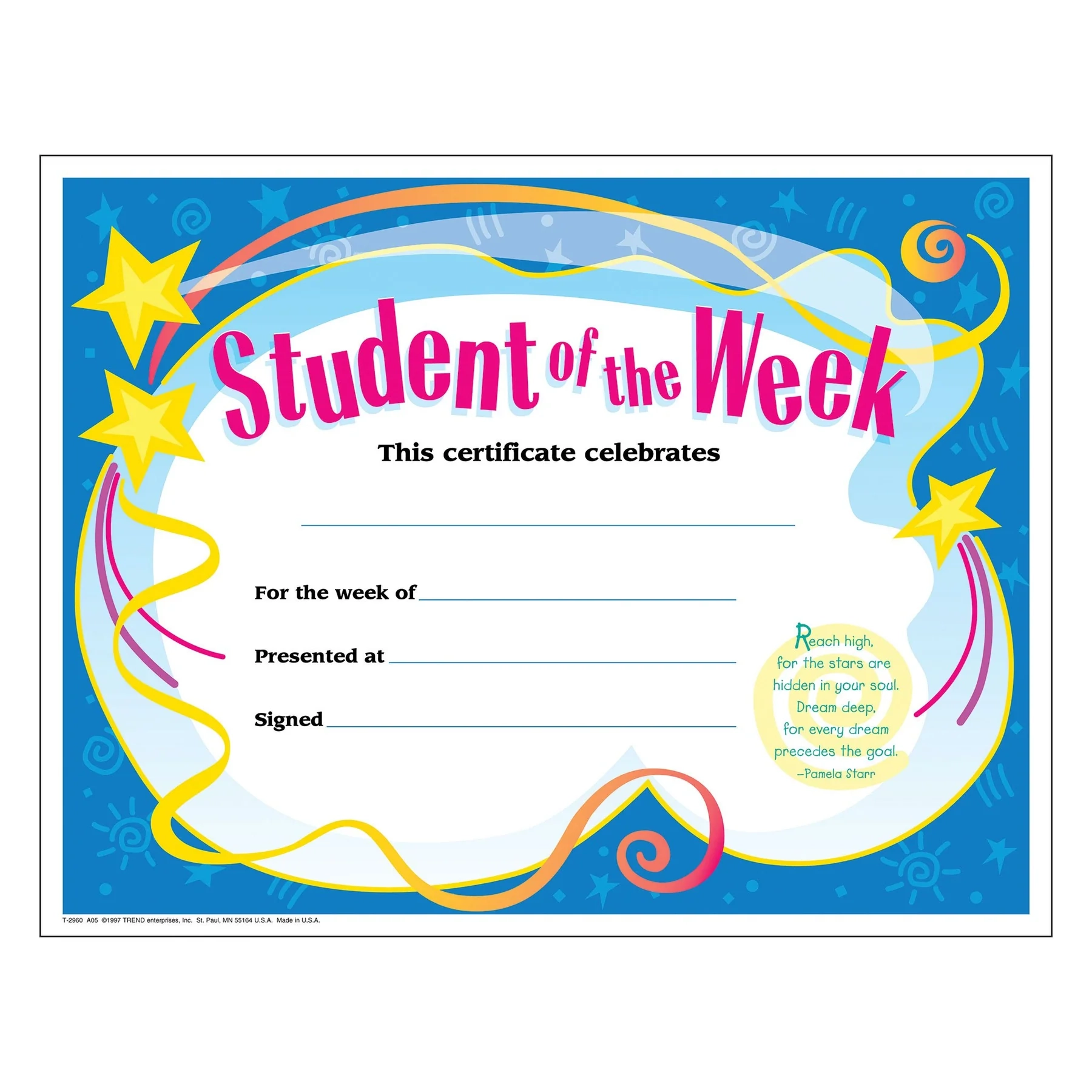 Colorful Classics Certificates Student Of The Week T2960 TREND Enterprises Inc 