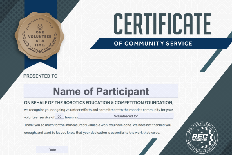 Printable Community Service Certificate