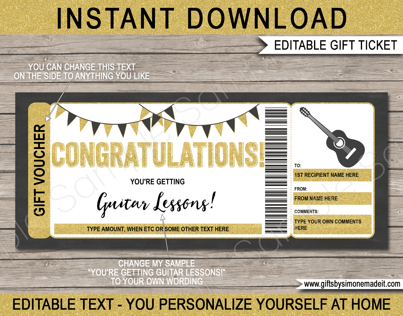 Congratulations Guitar Lessons Voucher Template Printable Gift Certificate