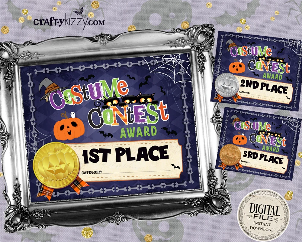 Costume Contest Award Certificate Halloween Award 1st Place CraftyKizzy