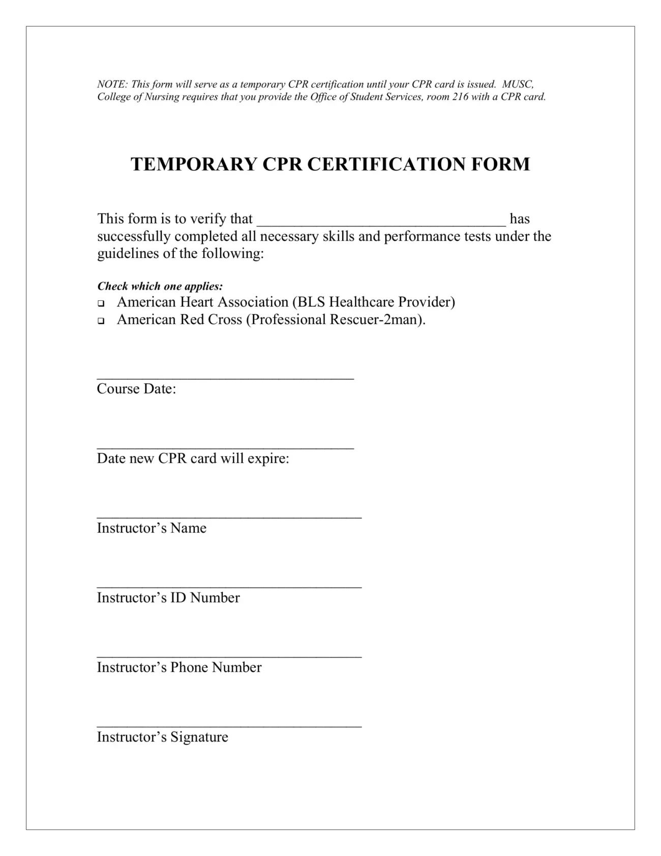 Cpr Certification Form Fill Out Printable PDF Forms
