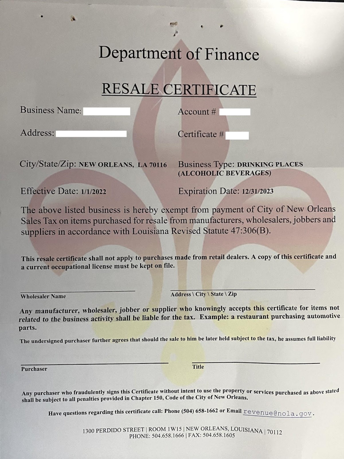 Printable Louisiana Resale Certificate Printable Louisiana Resale Certificate
