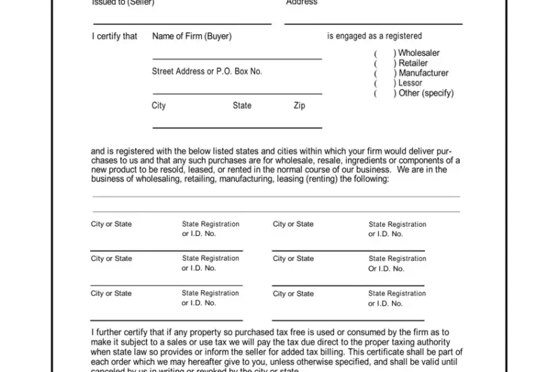 Printable Resellers Certificate