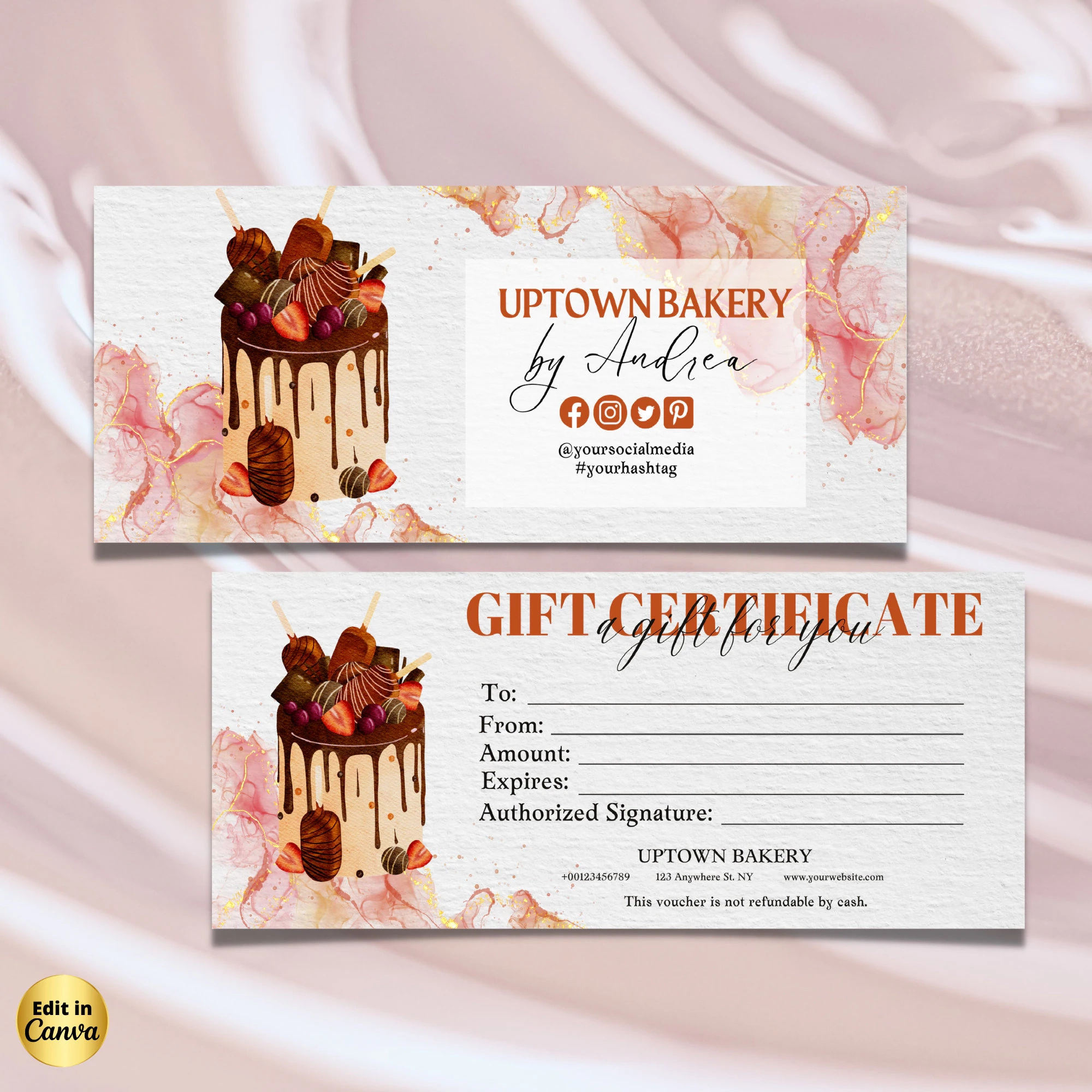 Custom Cake Bakery EDITABLE Gift Certificate Template Pastry Cake Printable Gift Voucher Design Gift Certificate Gift Card Home Bakery Gift Etsy