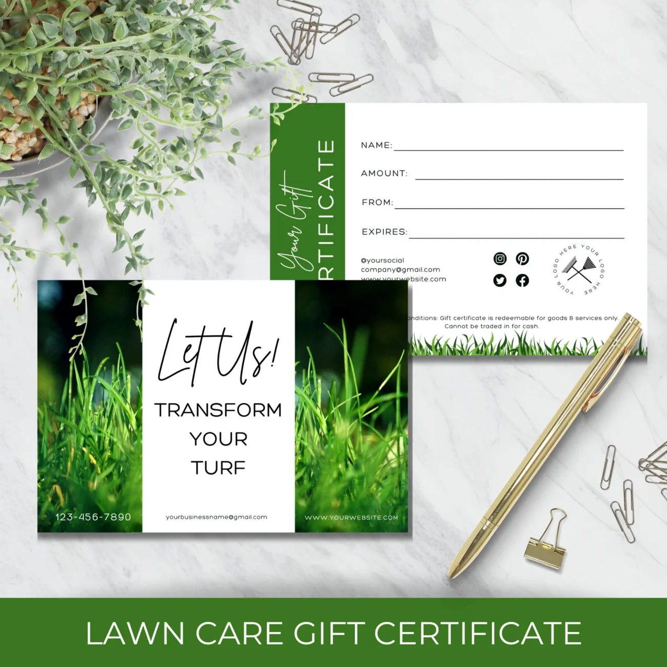 Customizable Lawn Care Service Gift Certificate Template Printable Editable Voucher For Grass Cutting And Yard Work Lawn Maintenance Etsy