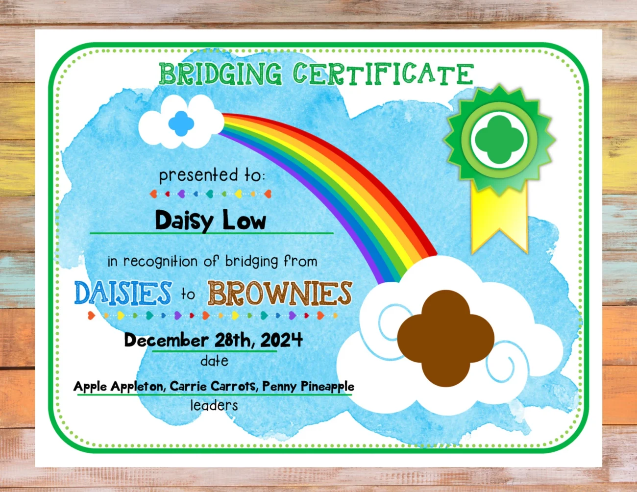 Daisy Brownie Girl Scout Bridging Troop Certificate Template Fillable Customize Edit Printable PDF Download Etsy