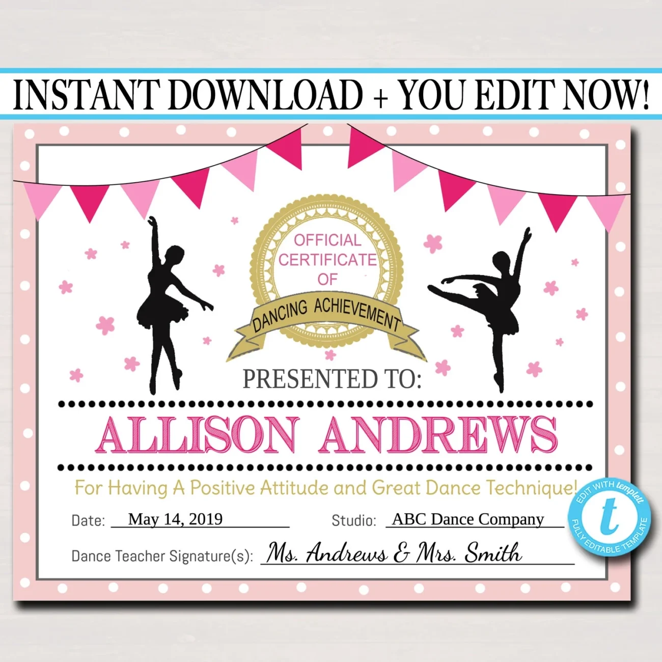 Dancer Certificate Dancing Award Dancer Printable Participation Aw TidyLady Printables