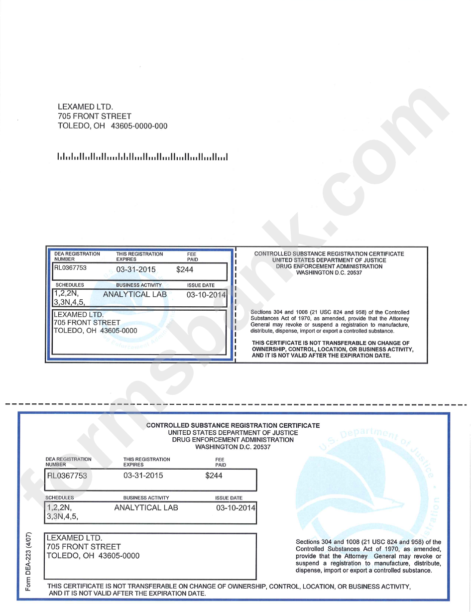 Dea Form 224A Printable