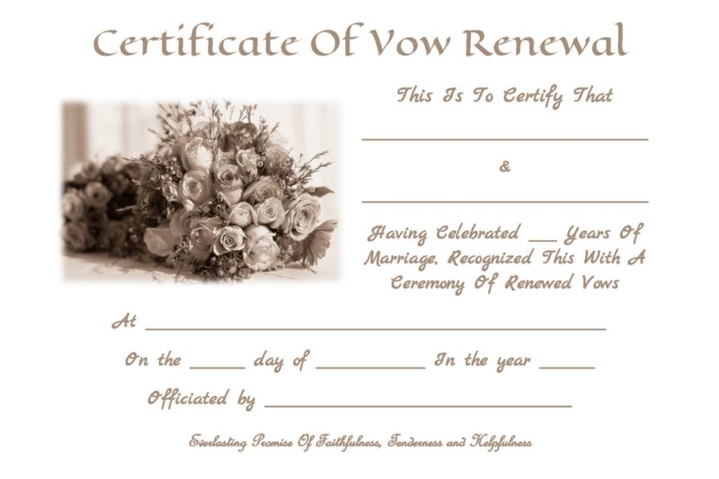 Printable Renewal Of Vows Certificate