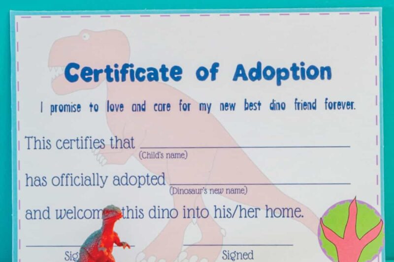 Adopt A Dinosaur Certificate Free Printable