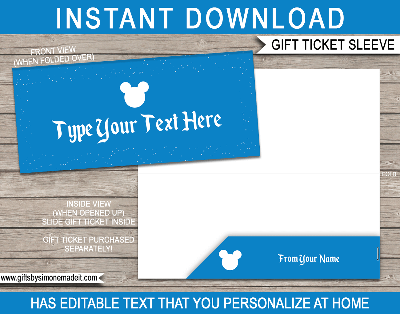 Disney Gift Voucher Sleeve Template Editable Printable Ticket Holder