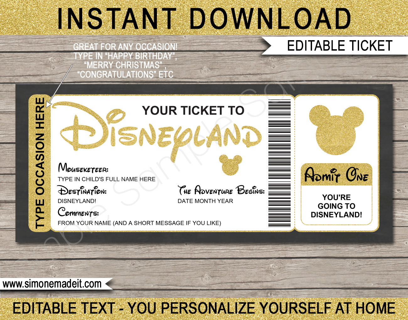 Disneyland Trip Printable Template Surprise Disney Trip Reveal Gift Ticket Disneyland Trip Printable Template Surprise Disney Trip Reveal Gift Ticket