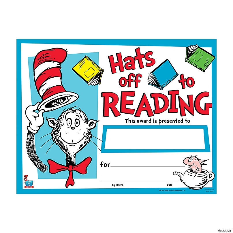Dr Seuss Hats Off To Reading Certificates 25 Pc Oriental Trading