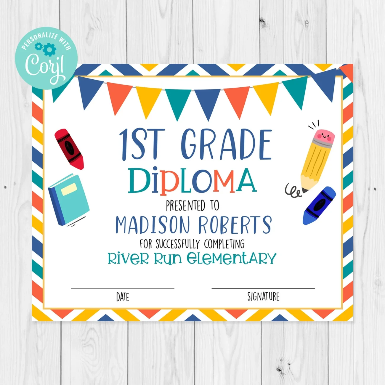 Editable 1st Grade Diploma Template 1st Grade Completion Certificate First Grade Graduation Certificate Template Edit With Corjl Etsy