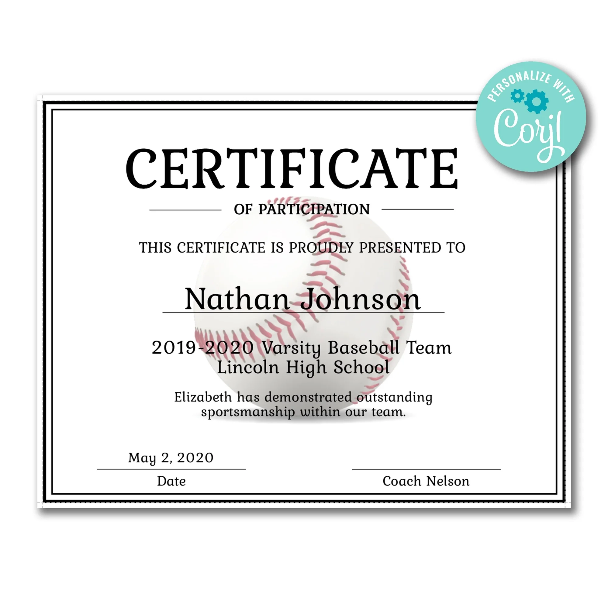 Editable Baseball Certificate Template Printable Youth Baseball Award Template LillyBellePaperie Editable Baseball Certificate Template Printable Youth Baseball Award Template LillyBellePaperie