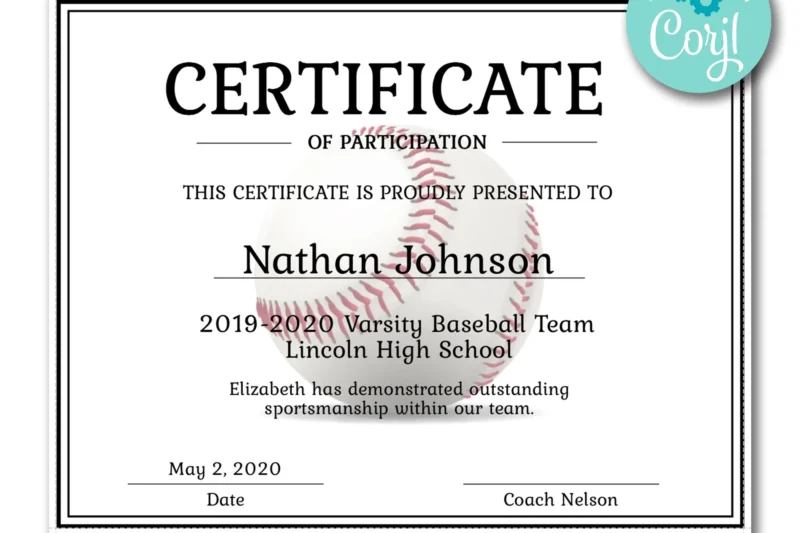 Free Printable Baseball Award Certificate