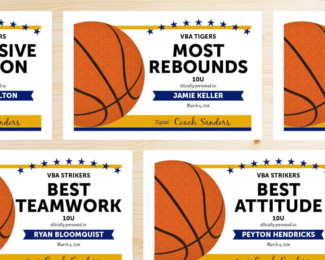 Editable Basketball Award Certificates INSTANT DOWNLOAD PRINTABLE Navy Blue And Gold Etsy