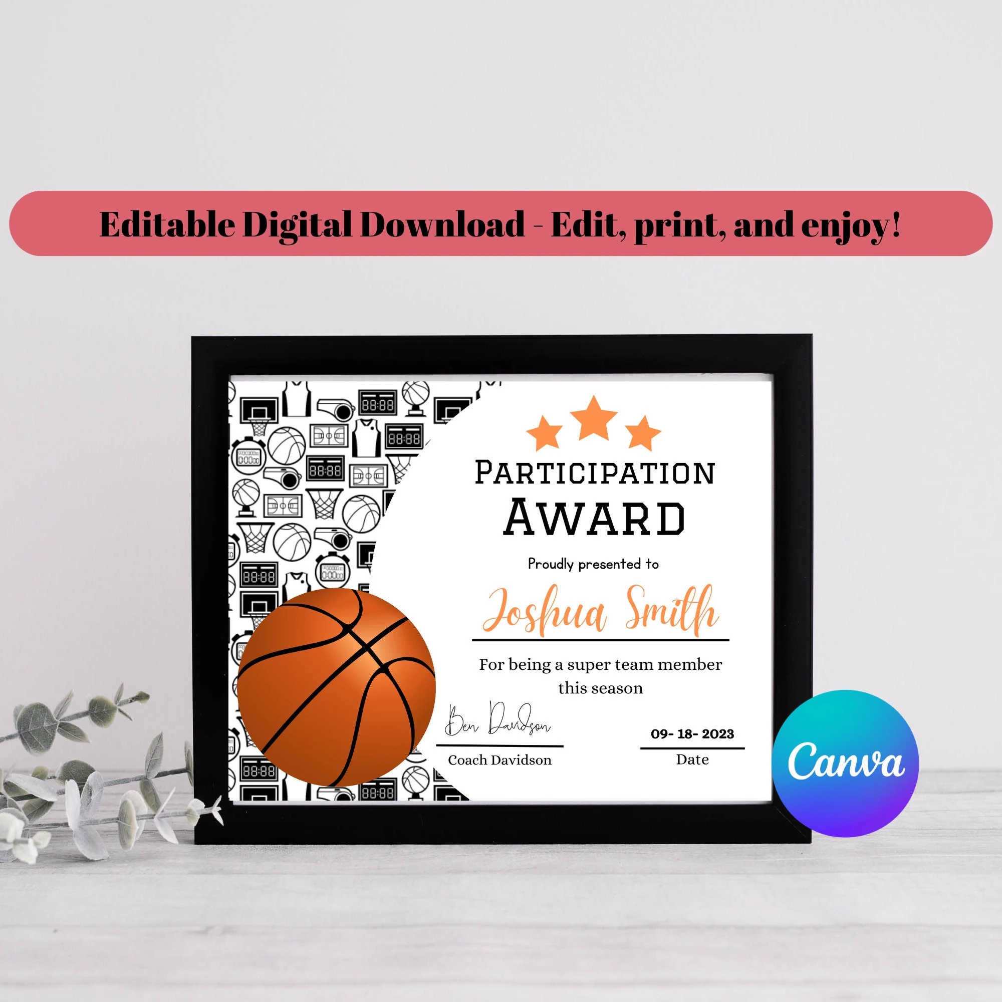 Printable Basketball Participation Certificates