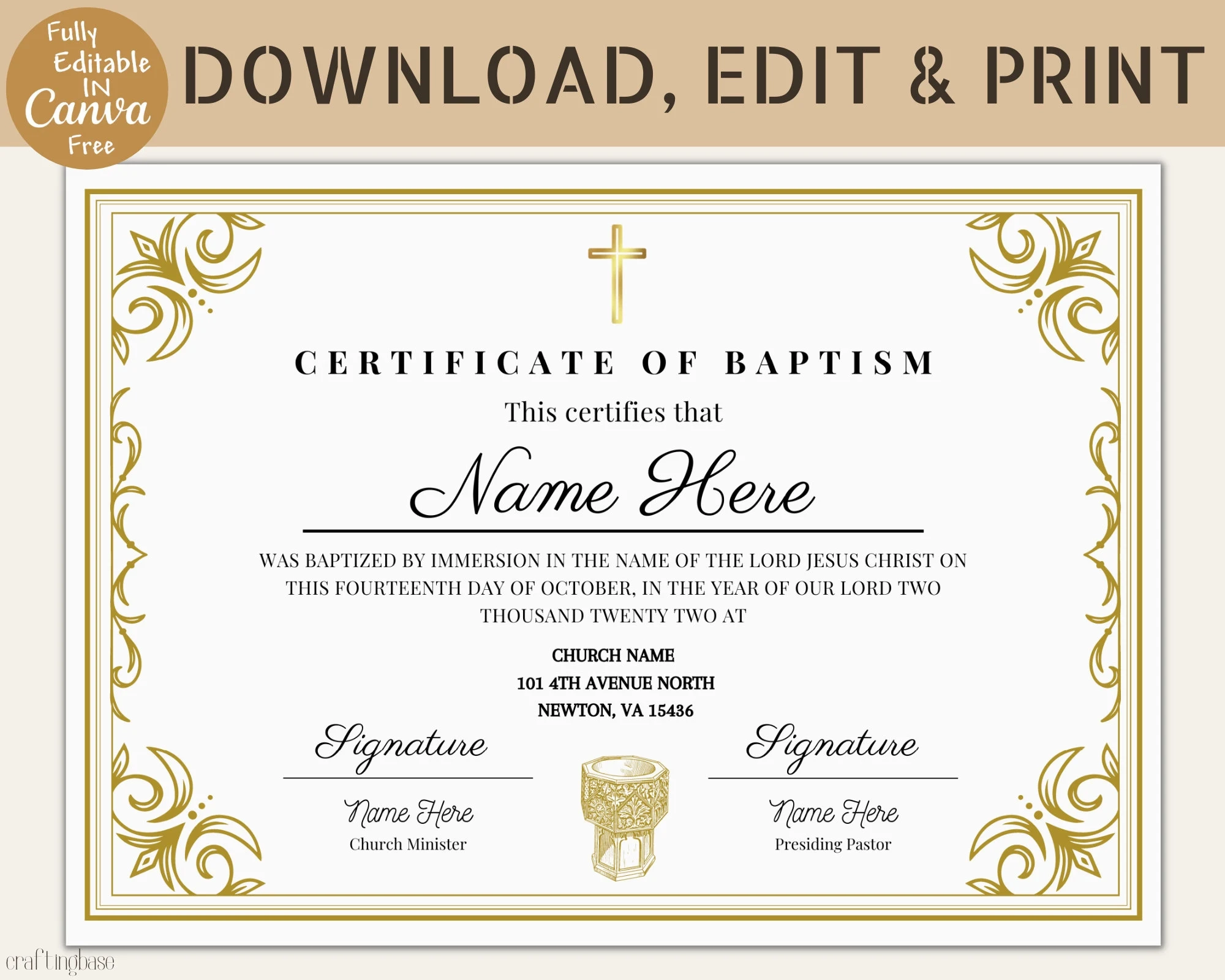 Printable Fillable Free Baptism Certificate Template Printable Fillable Free Baptism Certificate Template