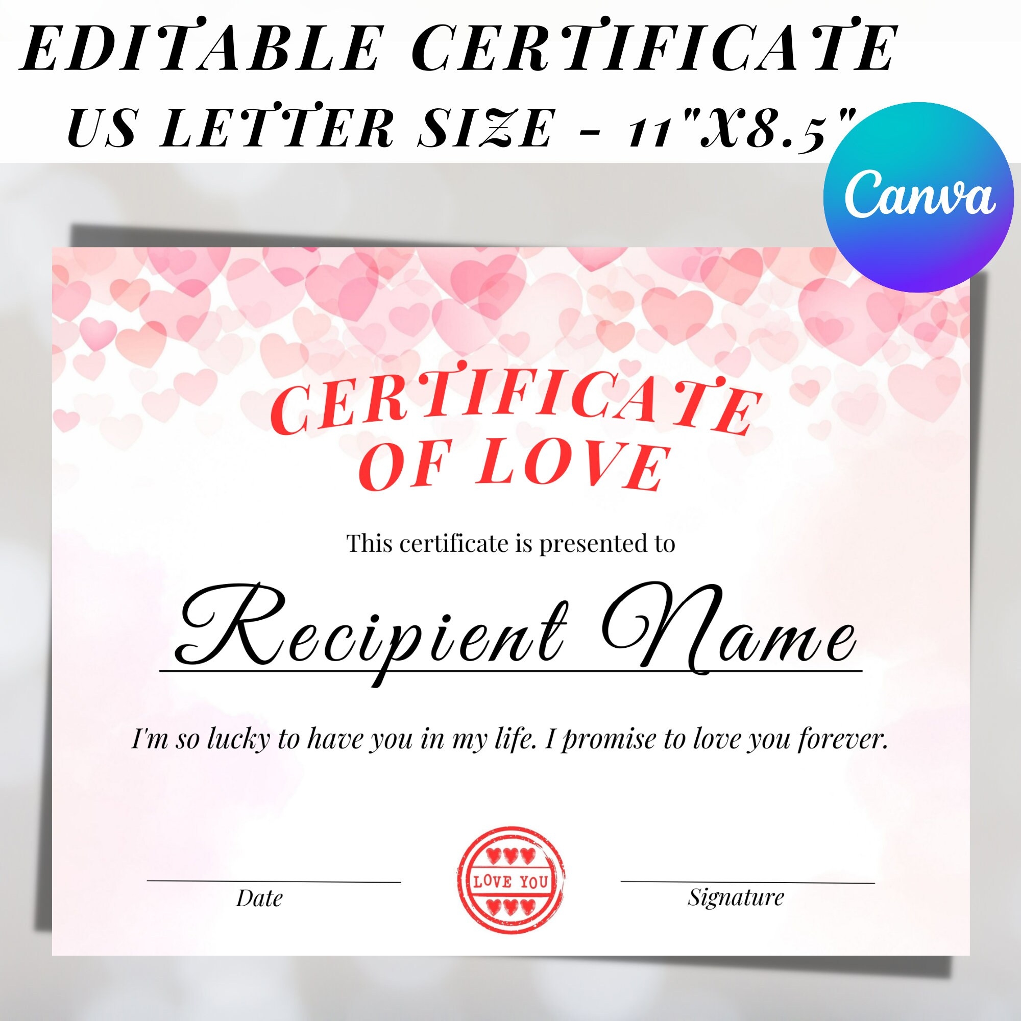Editable Certificate Of Love Appreciation Award PDF Etsy Editable Certificate Of Love Appreciation Award PDF Etsy
