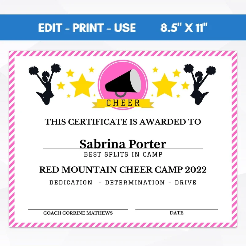 Blank Cheerleading Certificate Printable Blank Cheerleading Certificate Printable