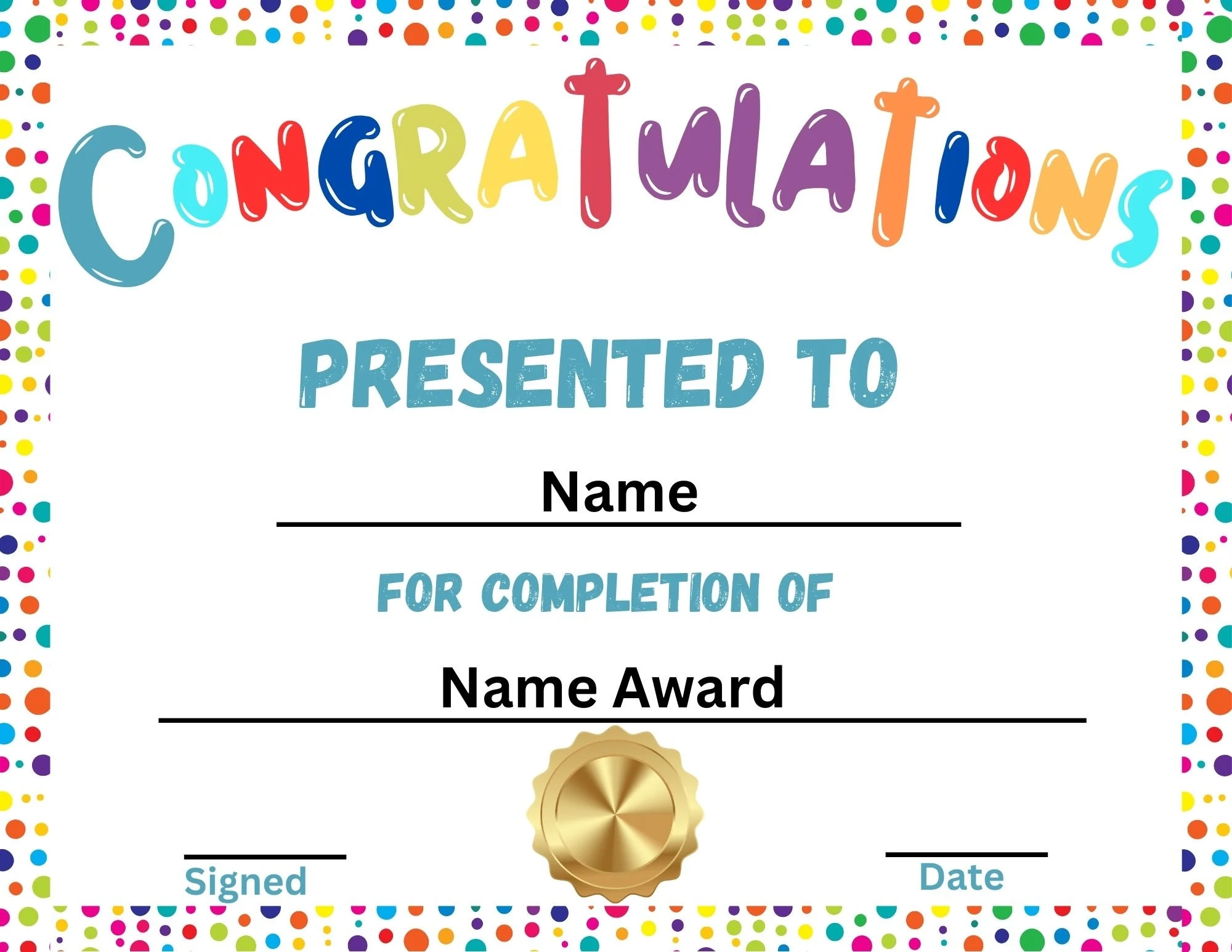 Completion Award Certificate Printable