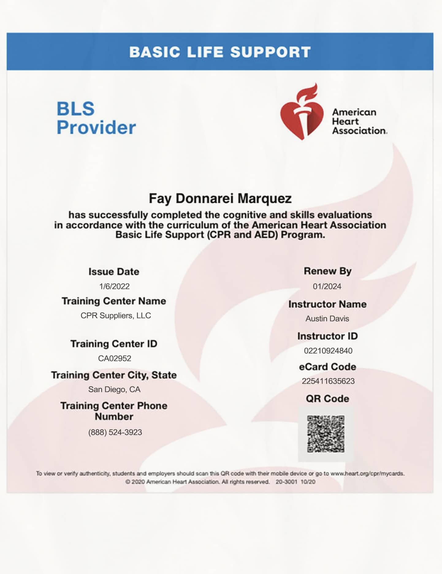 Printable Aha First Aid Completion Certification