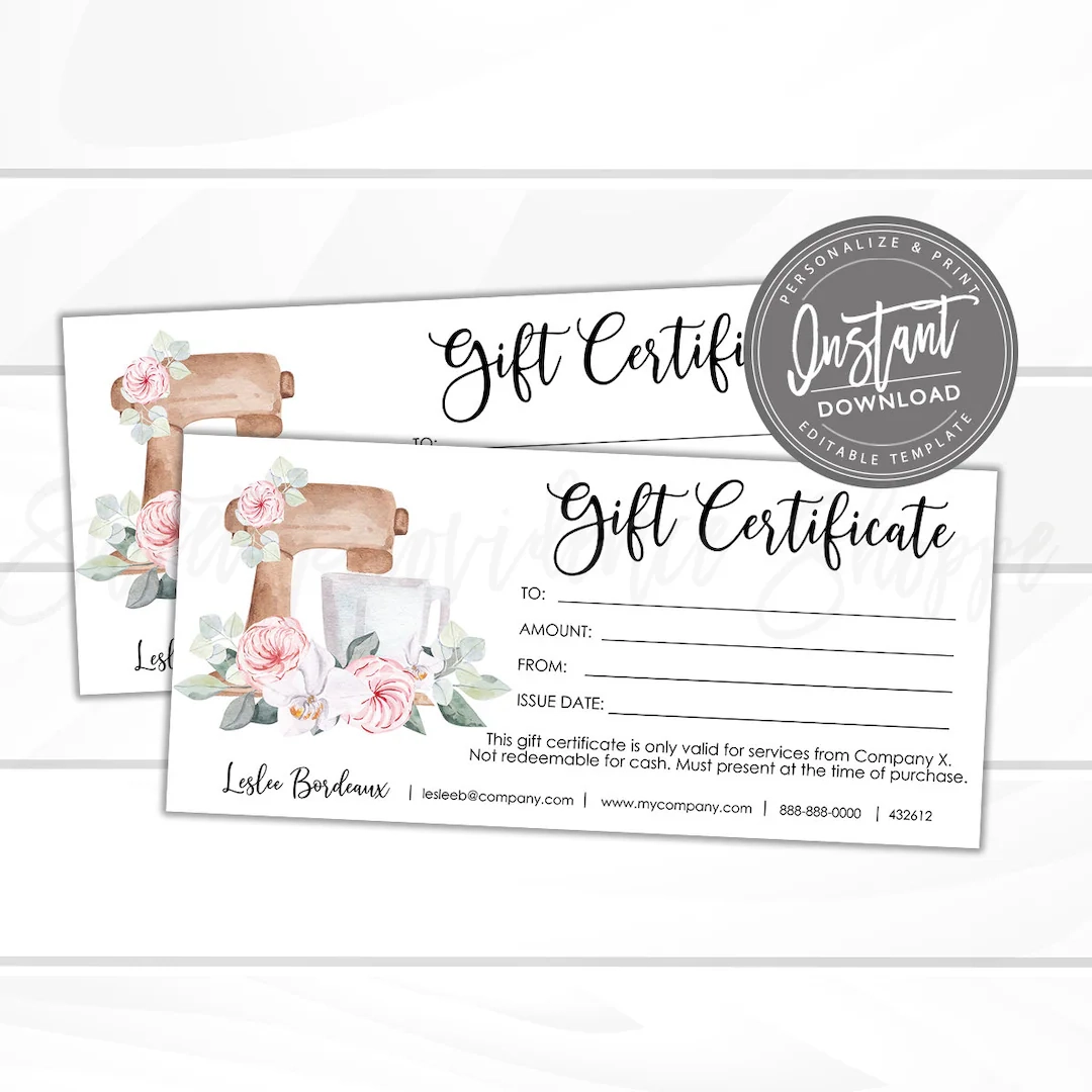 Editable Gift Certificate Cooking Class Bakery Printable Gift Certificate Baking Gift Card Template Cookie Edit Now Instant Access Etsy