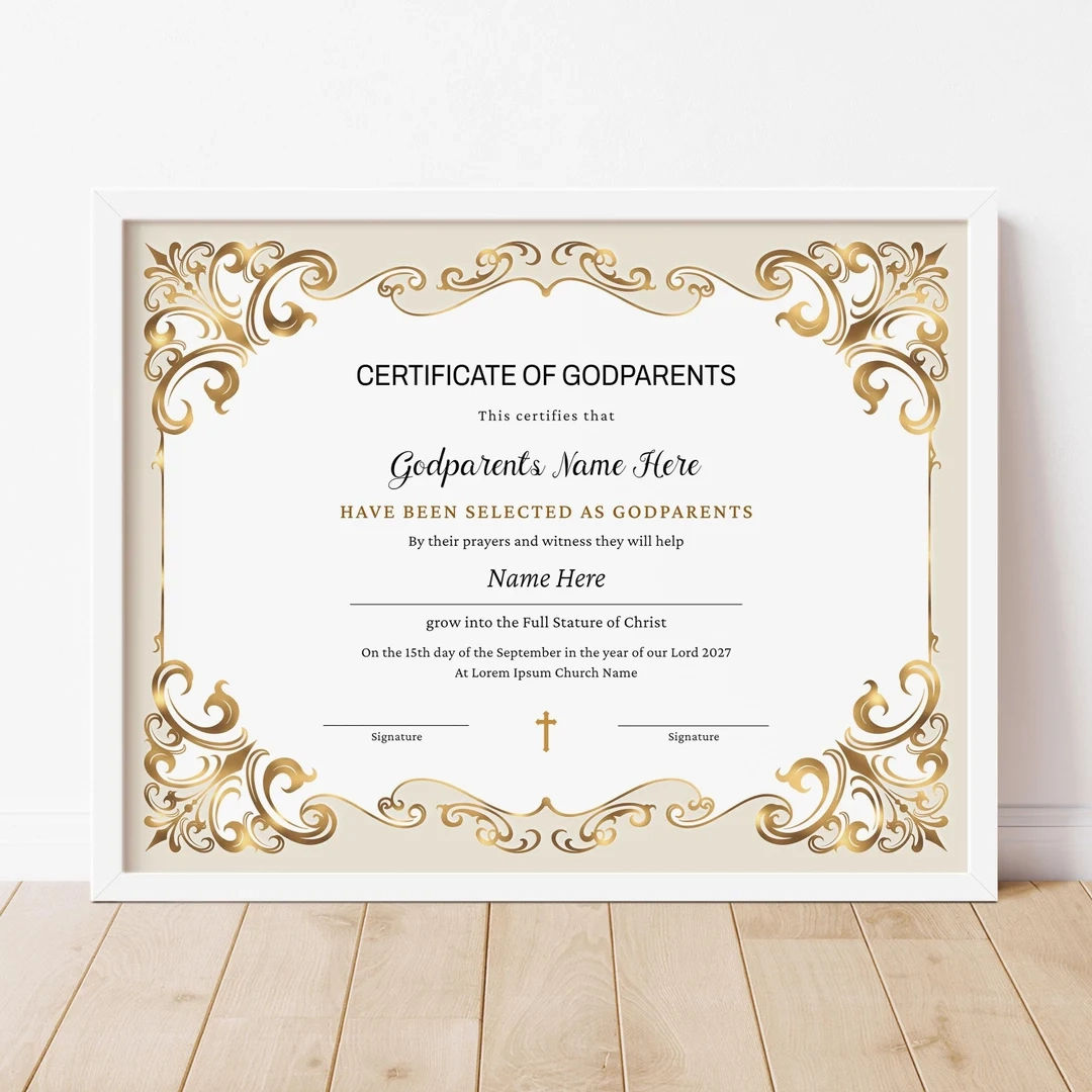 Editable Godparents Certificate Template Godmother Godfather Printable Baptism Certificate Elegant Gold Gift Certificate Download Jet310 Etsy