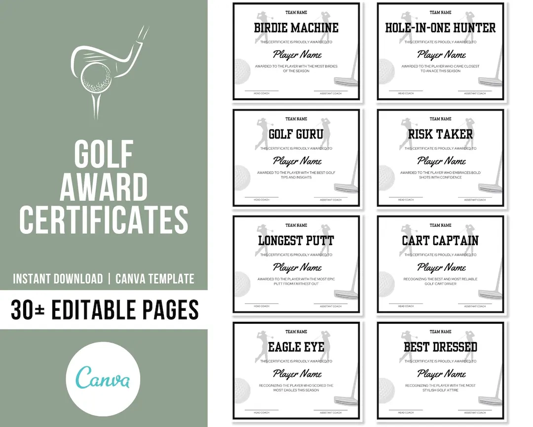 Editable Golf Award Certificates Golf Team Awards End Of The Season Golf Awards Golf Certificates Golf Awards Golf Award Template Etsy