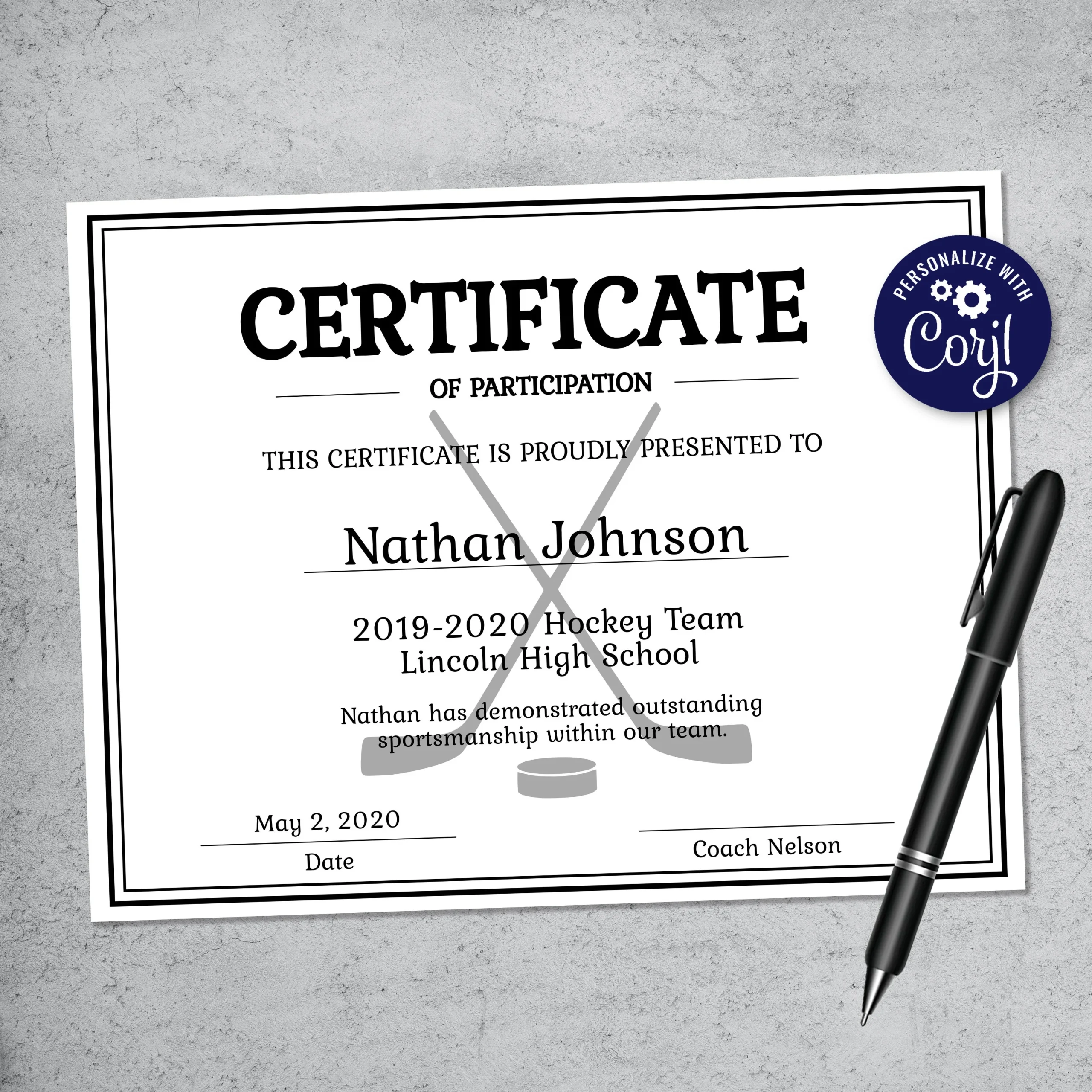 Editable Hockey Sports Team Certificate Template Printable Editable Hockey Sports Team Certificate Template Printable